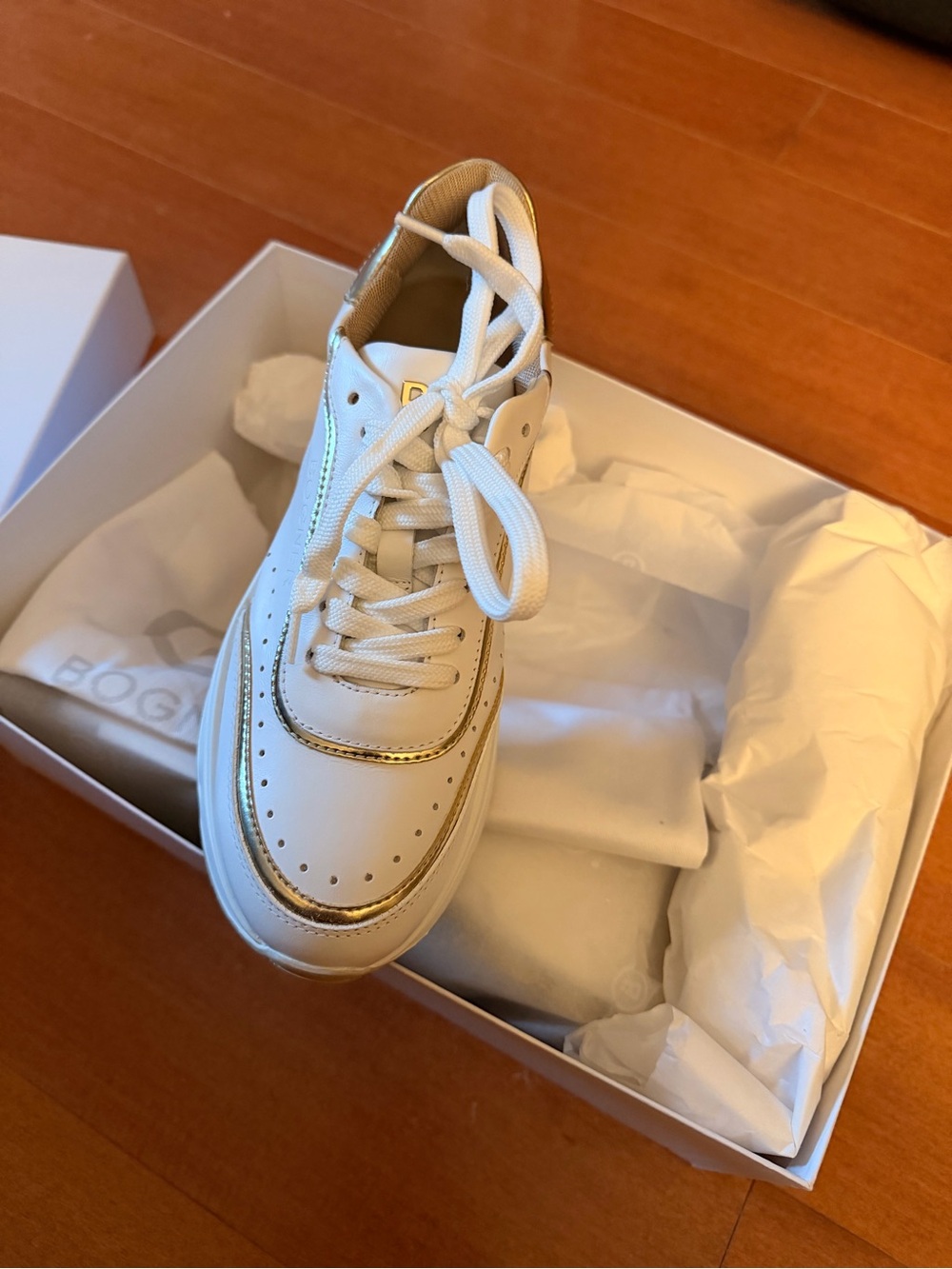 BOGNER White Sneaker with Gold Accents